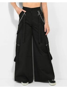 The Ragged Priest Black Rage Wide Leg Chain Suspenders Cargo Pants